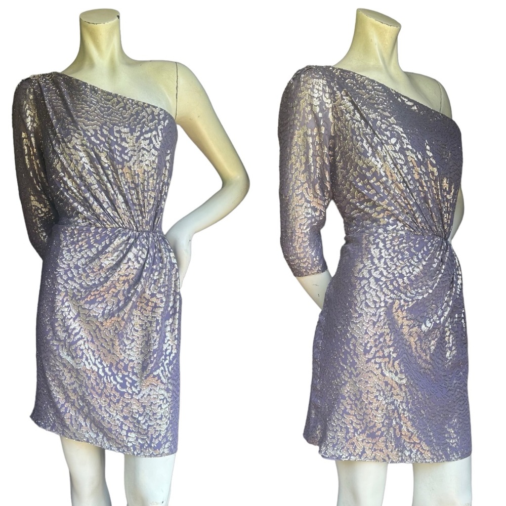 Shoshana Purple & Metallic Leopard Print One Shoulder Dressy Mini Dress Size 6